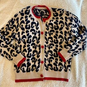 Leopard Print Cardigan with Red Accents